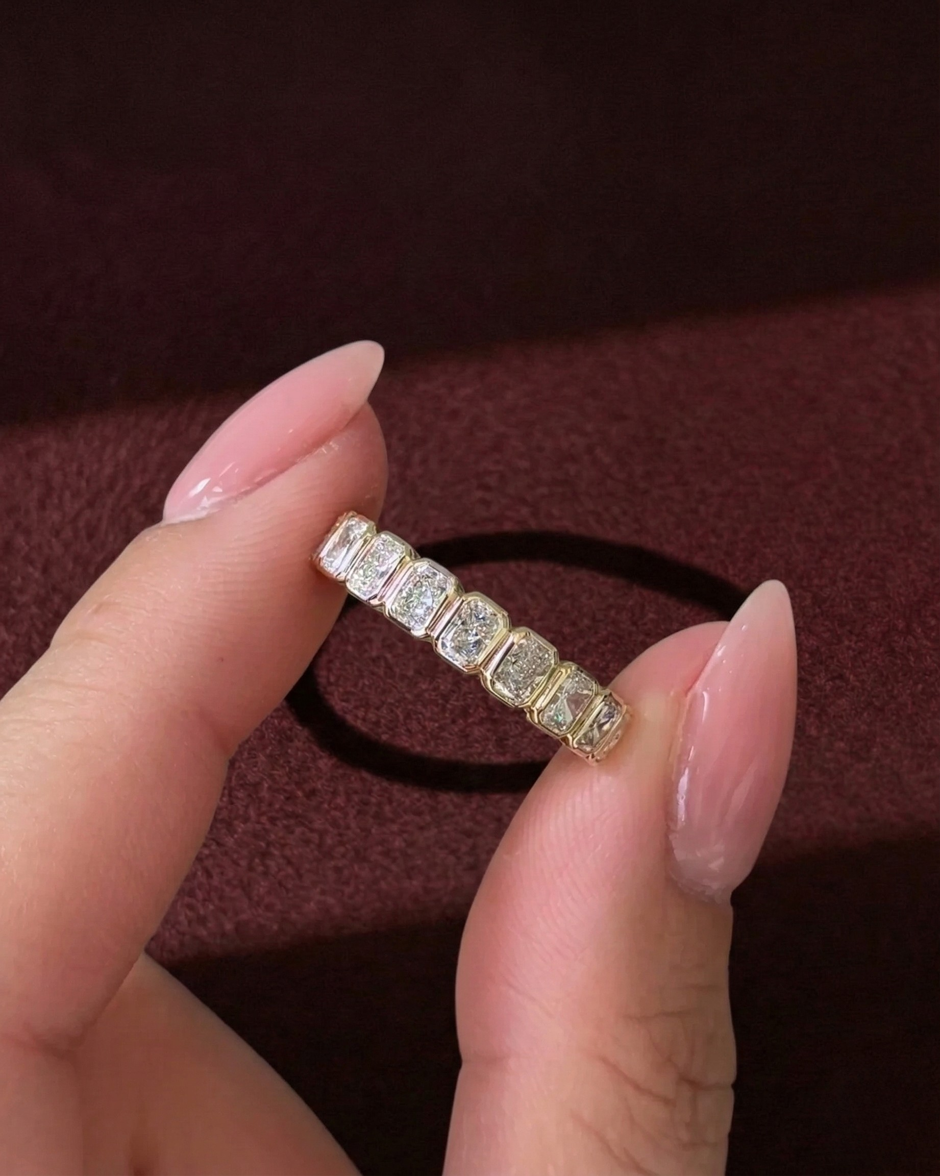 Radiant Diamond Half Eternity Band, Bezel Set Radiant Cut Diamond Wedding Band, Radiant Diamond Anniversary Ring, Stackable Diamond Band.