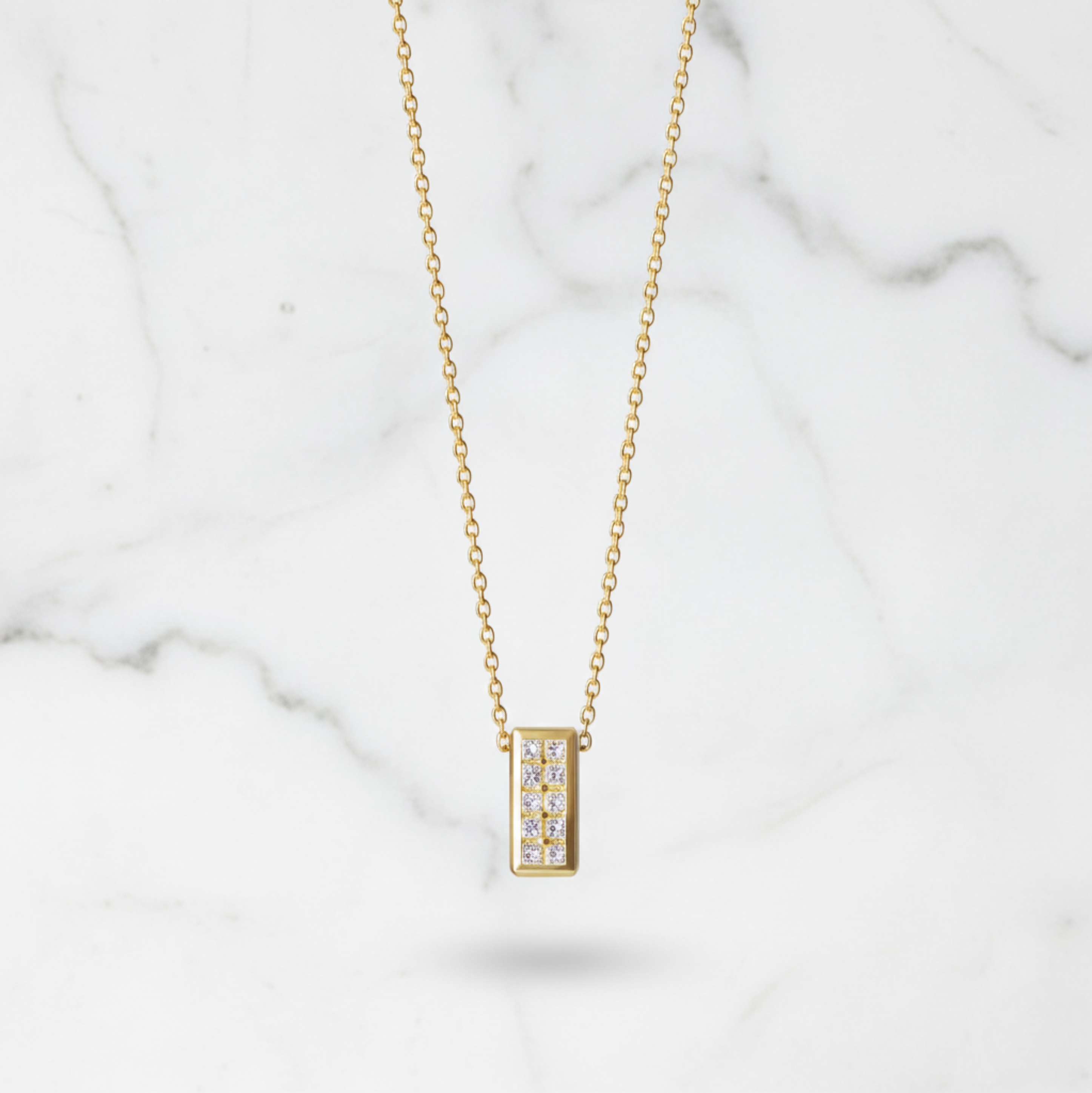 Minimal Box Pendant Necklace | Lab Grown Diamond | 14K Yellow Gold Rectangle Drop Design