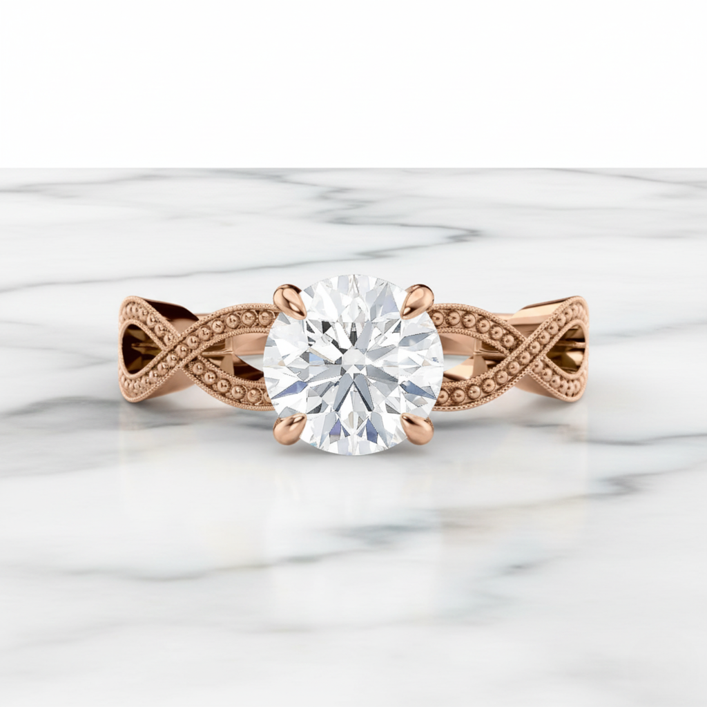 Elegant Round Engagement Ring with Milgrain Infinity Band | Lab Grown Diamond | 14K Yellow Gold