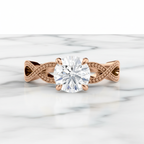 Elegant Round Engagement Ring with Milgrain Infinity Band | Lab Grown Diamond | 14K Yellow Gold