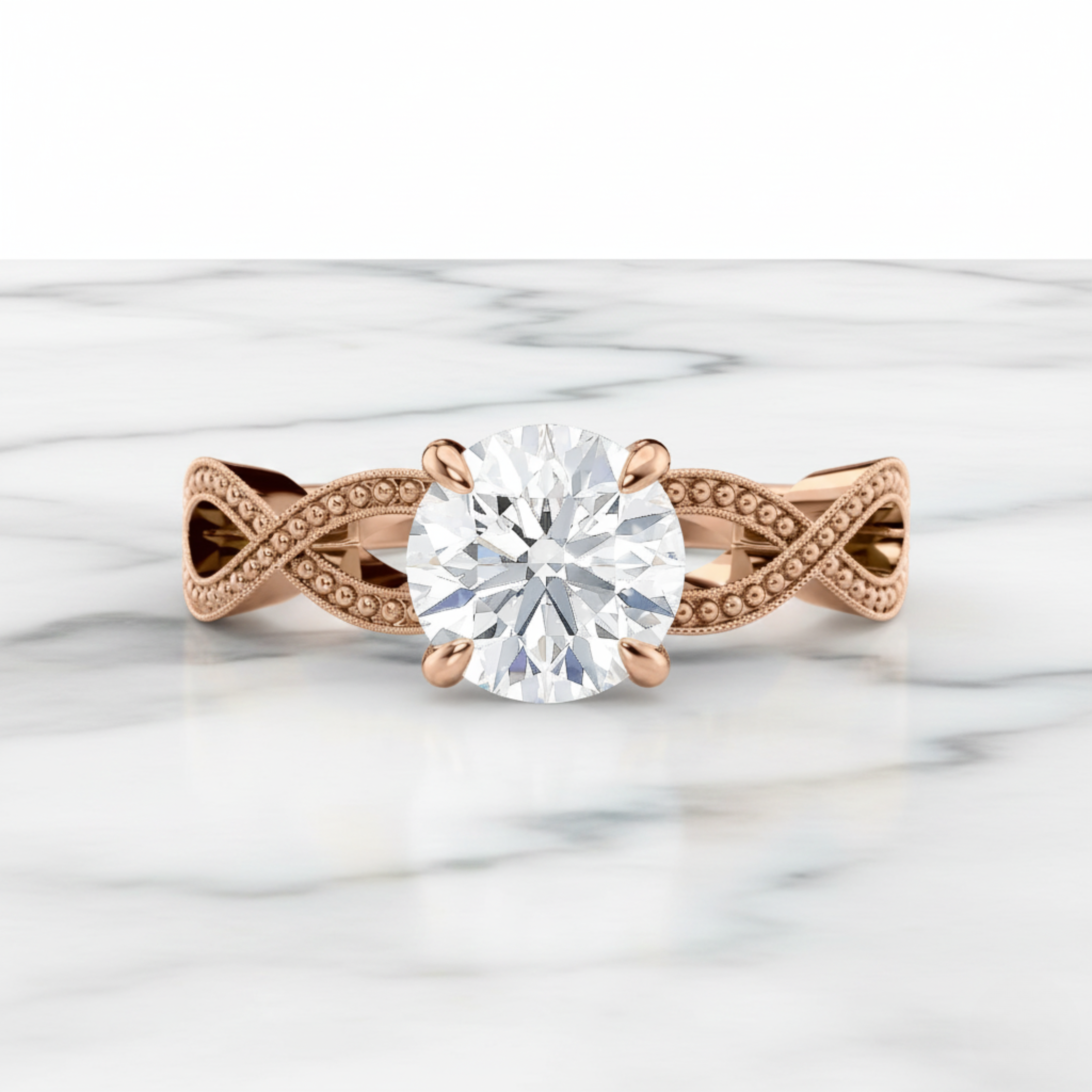 Elegant Round Engagement Ring with Milgrain Infinity Band | Lab Grown Diamond | 14K Yellow Gold