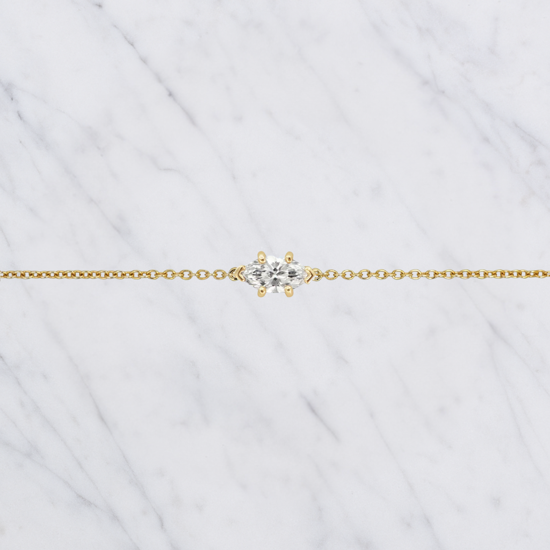 Handmade Marquise Cut Lab Grown Diamond Solitaire Bracelet in 14K Gold