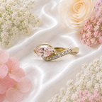 Pink Marquise Lab Grown Diamond Engagement Ring, Minimalist Crossover Ring, Pavé Diamond Band, Dainty Wedding Ring, 10K 14K 18K Gold