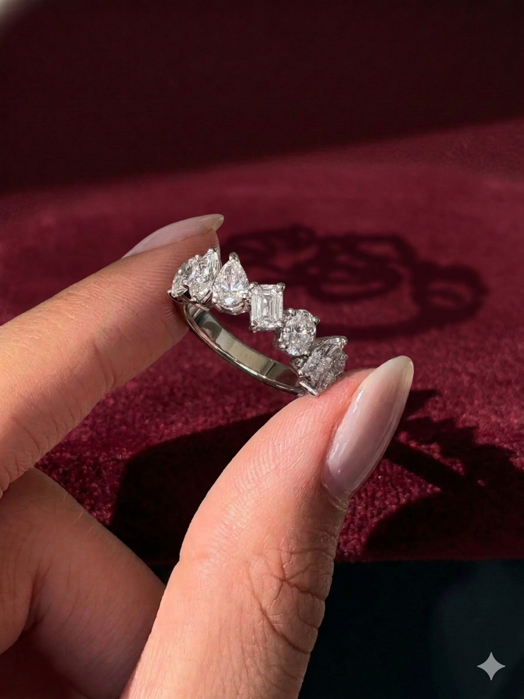 Multi Shape Lab Grown Diamond Ring, Pear Marquise Oval Emerald Diamond Band, 2.31 Carat Fancy Shape Diamond Ring, Unique Anniversary Ring