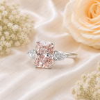 Pink Cushion Cut Lab Grown Diamond Engagement Ring, Vintage Inspired Diamond Ring, Pavé Halo Ring, 10K 14K 18K Gold