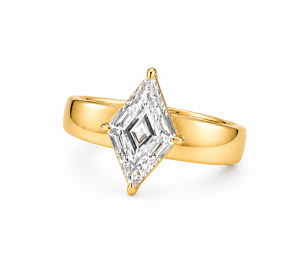 Lozenge Shape Lab Grown Diamond Ring | 2 CT | Bold Cigar Band | Geometric Engagement Ring | 14K Gold