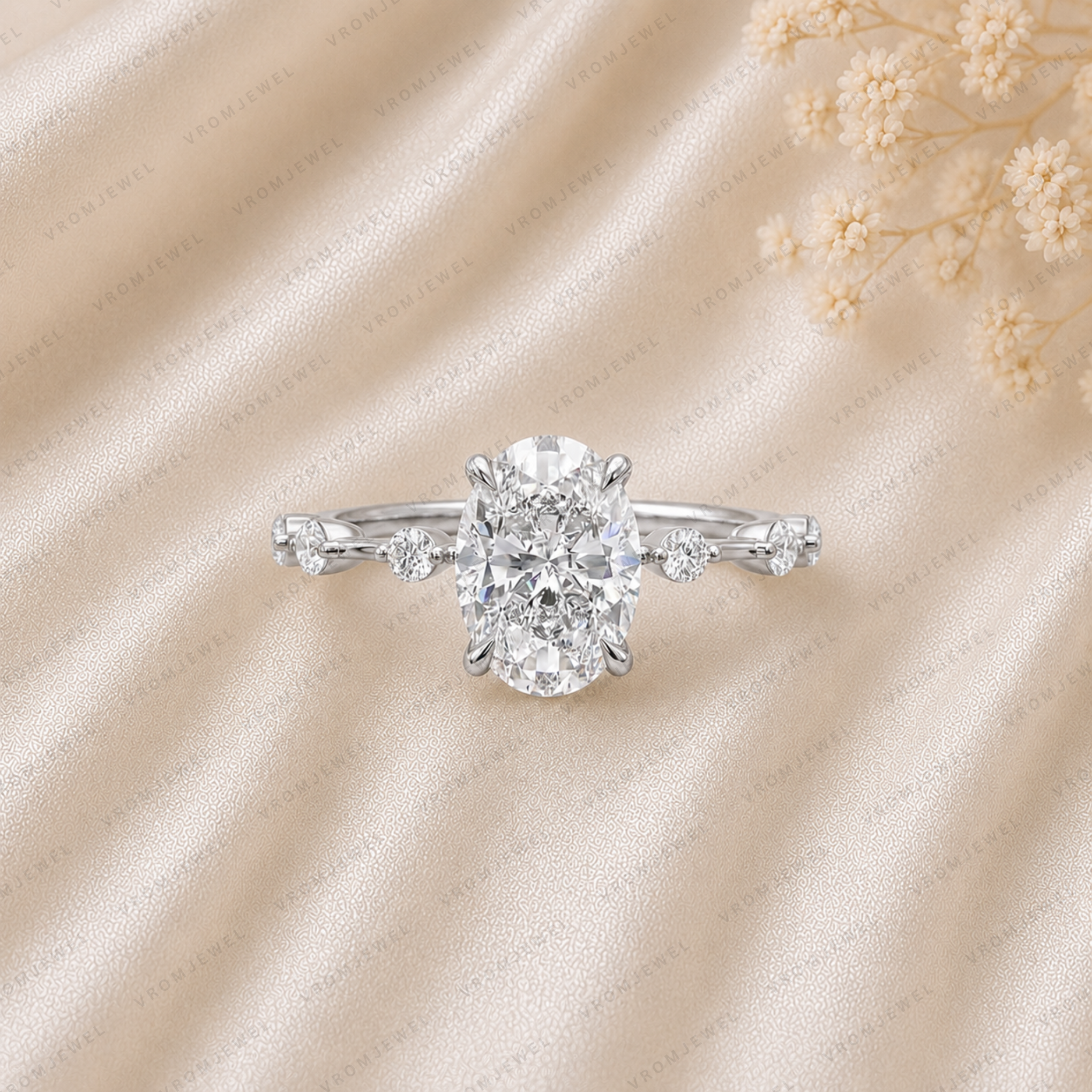Oval Engagement Ring With Hidden Halo | Lab Grown Diamond | Hidden Halo | 14K Yellow Gold