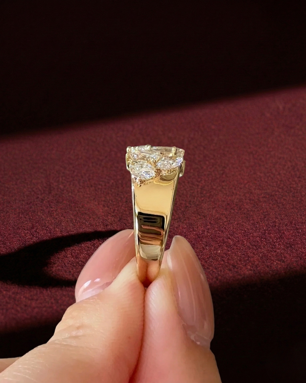 Mixed Shape Diamond Open Band Ring, Radiant Emerald Pear Marquise Diamond Ring, Multi Shape Diamond Statement Ring, Unique Diamond Open Ring