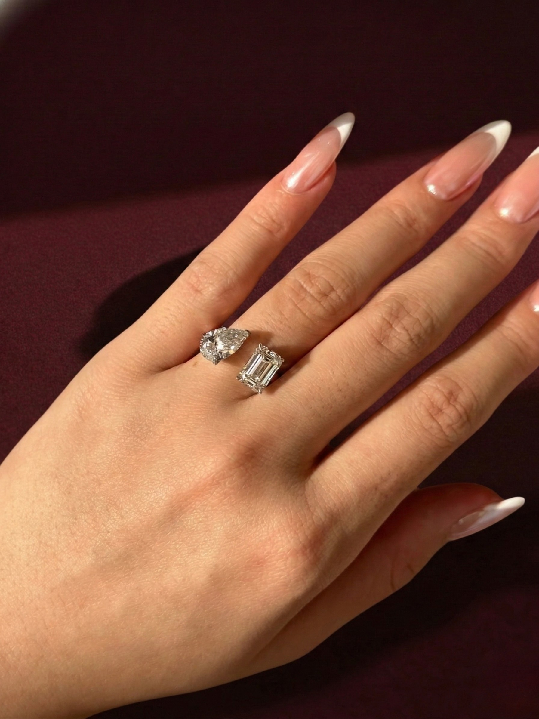 Pear & Emerald Lab Grown Diamond Toi et Moi Ring, Two Stone Diamond Engagement Ring, Pear Emerald Diamond Ring, Unique Engagement Ring