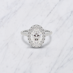 Oval Shape Lab Grown Diamond Halo Engagement Ring with Side Stones in Solid 14K Gold