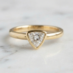 Triangle Shape Bezel Set Solitaire Ring | Lab Grown Diamond | 14K Yellow Gold