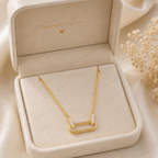 Geometric Link Necklace, Lab Grown Diamond Link Pendant, Paperclip Style Necklace, Solid Gold Necklace, Modern Minimalist Necklace