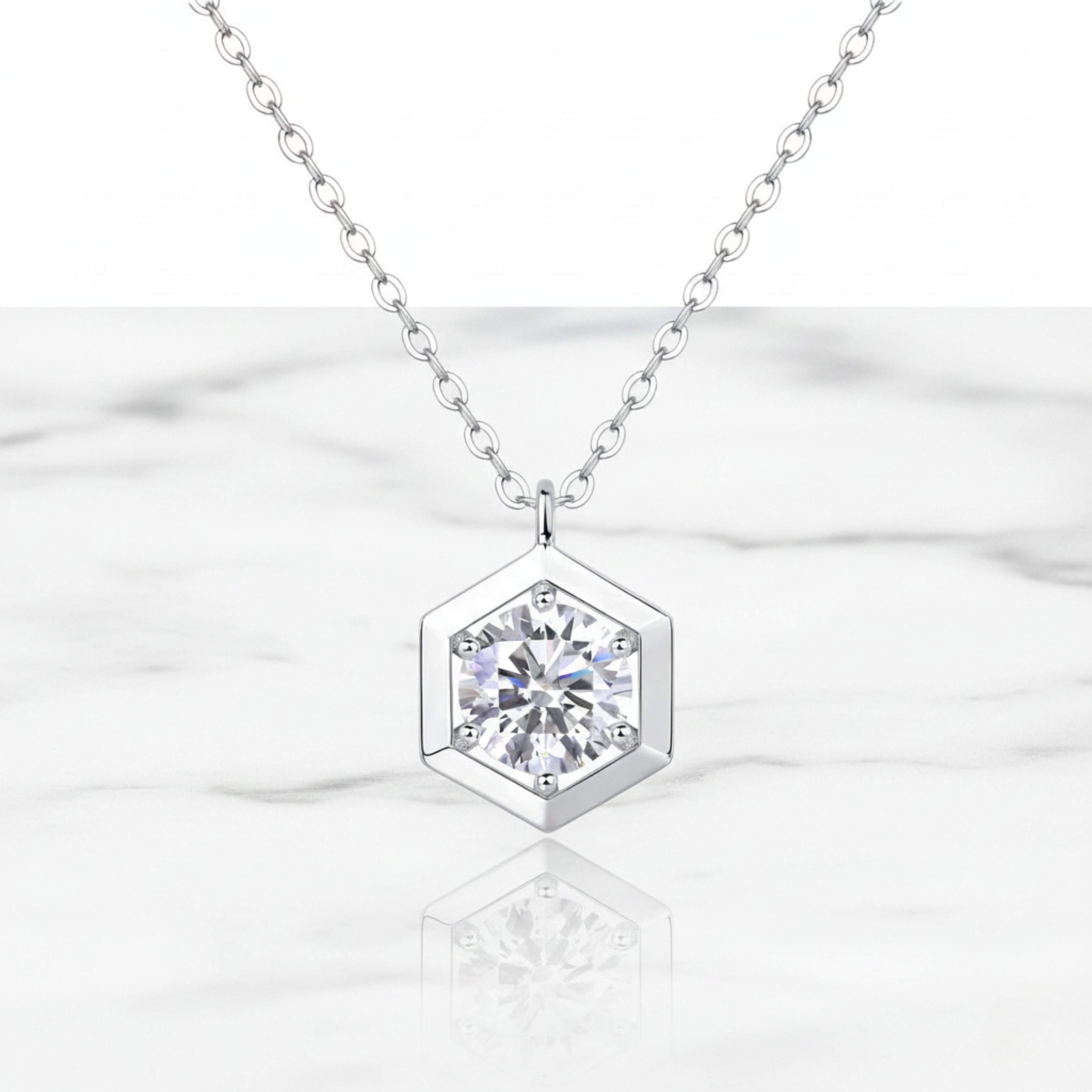 Modern Hexagon Style Round Pendant Necklace | Lab Grown Diamond | 14K Yellow Gold Elegant Style