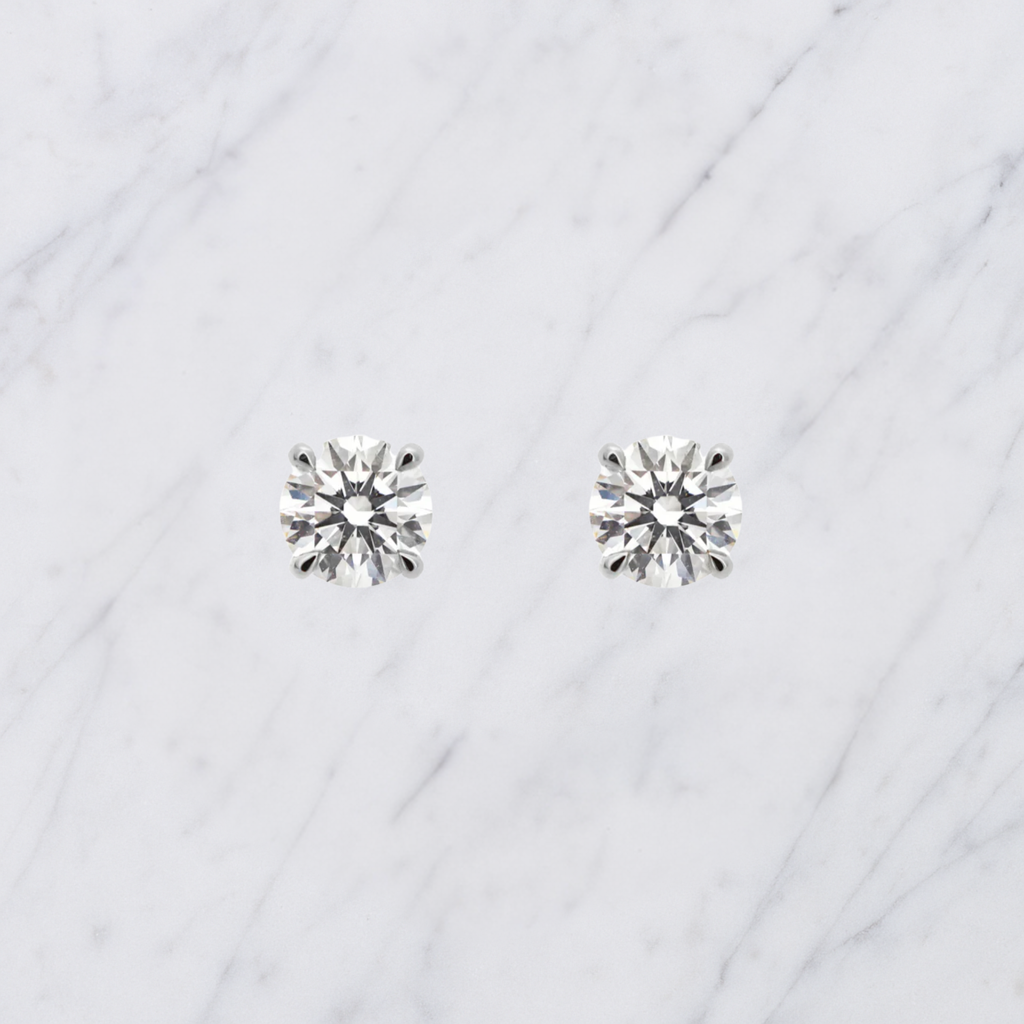 Round Lab Grown Diamond Solitaire Stud Earrings in Solid 14K Gold