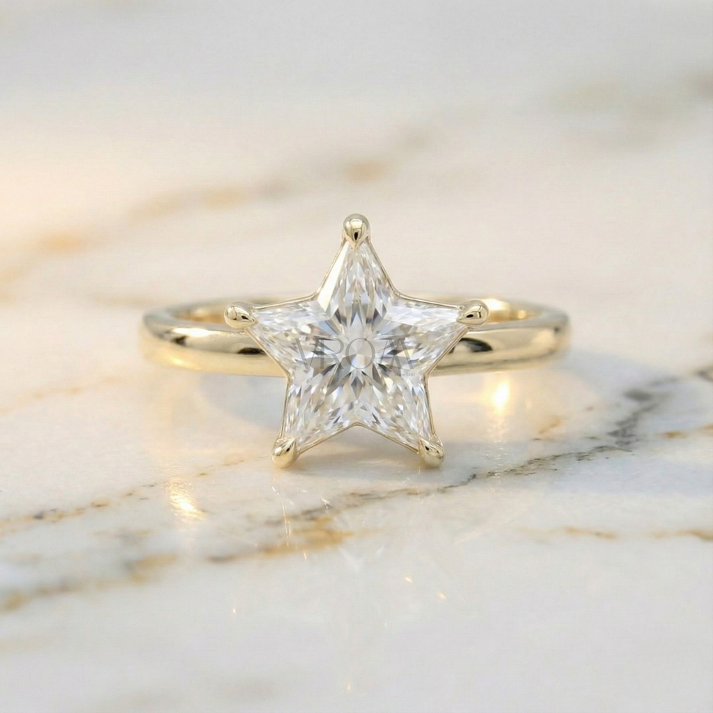 Star Cut Diamond Ring Modern Design | Lab Grown Diamond | 14K Yellow Gold