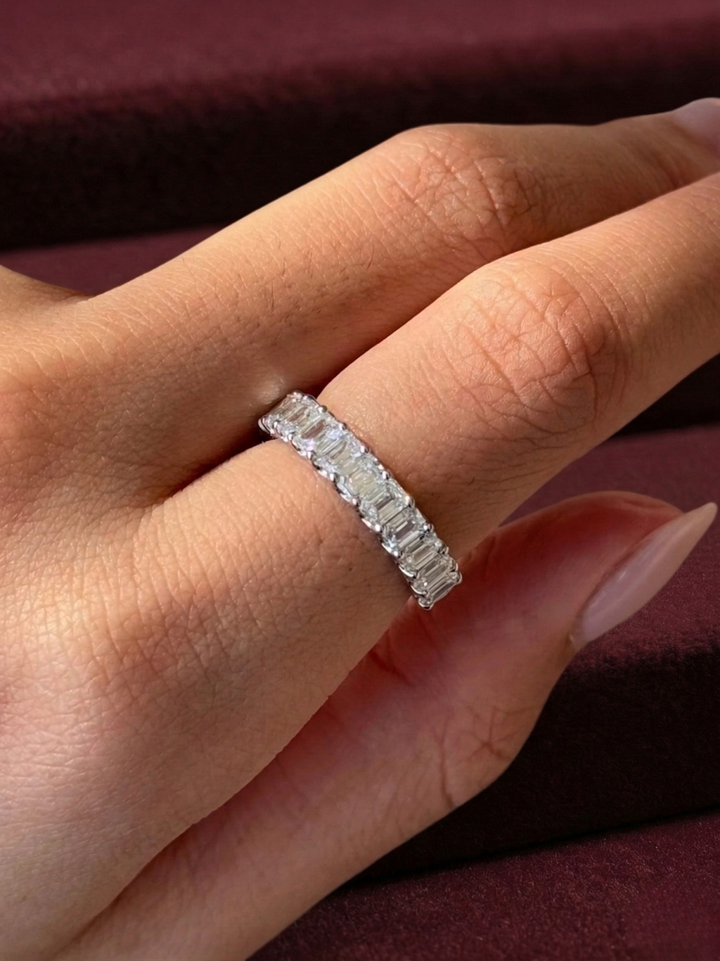 Emerald Cut Lab Grown Diamond Half Eternity Band, 1.95 Carat Emerald Diamond Wedding Band, Emerald Cut Anniversary Ring, Minimalist Band