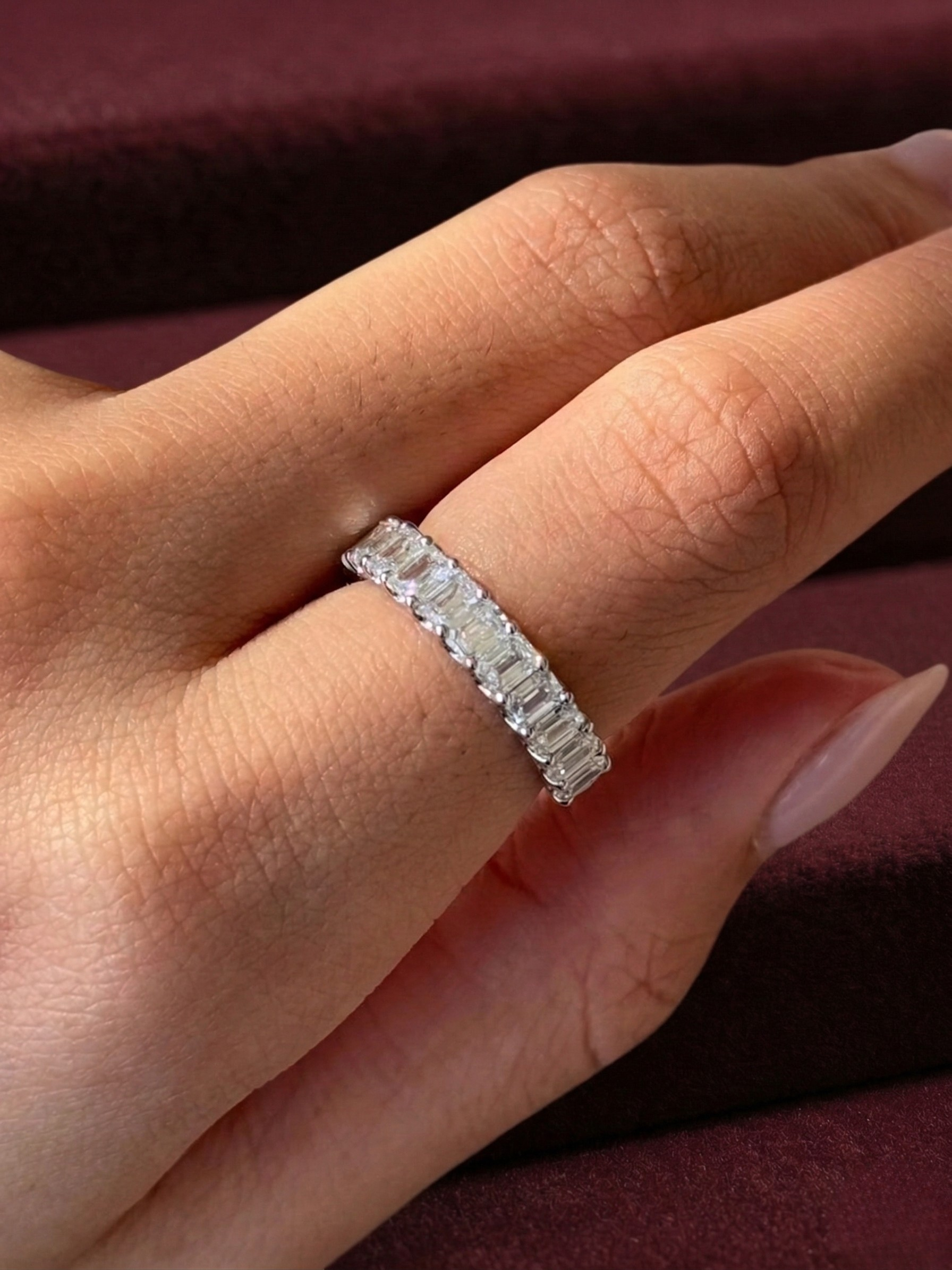 Emerald Cut Lab Grown Diamond Half Eternity Band, 1.95 Carat Emerald Diamond Wedding Band, Emerald Cut Anniversary Ring, Minimalist Band