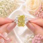 5.00 Carat Yellow Radiant Lab Grown Diamond Ring, Yellow Diamond Engagement Ring, Baguette Diamond Accents, Statement Ring, 10K 14K 18K Gold