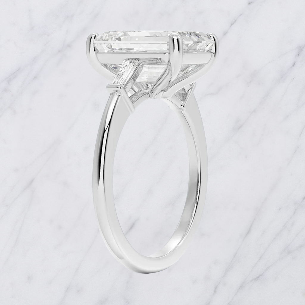 Emerald Cut Lab Grown Diamond Engagement Ring with Tapered Baguette Accents