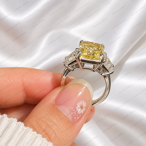 10.00 Carat Yellow Radiant Lab Grown Diamond Ring, Yellow Diamond Engagement Ring, Baguette Side Stones, Art Deco Ring, 10K 14K 18K Gold