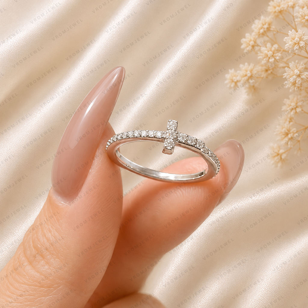Lab Grown Diamond Cross Over Engagement Ring, Pavé Diamond Band, Crossover Solitaire Ring, IGI Certified, 10K 14K 18K Gold