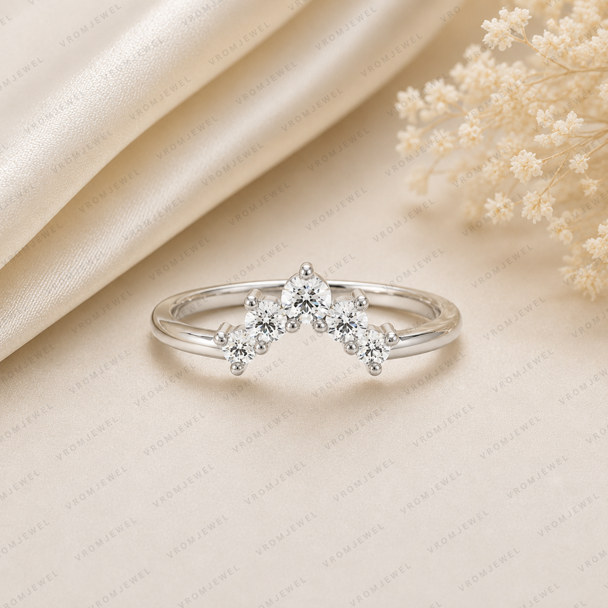 Curved Lab Grown Diamond Band with Round Stones – Bridal Ring