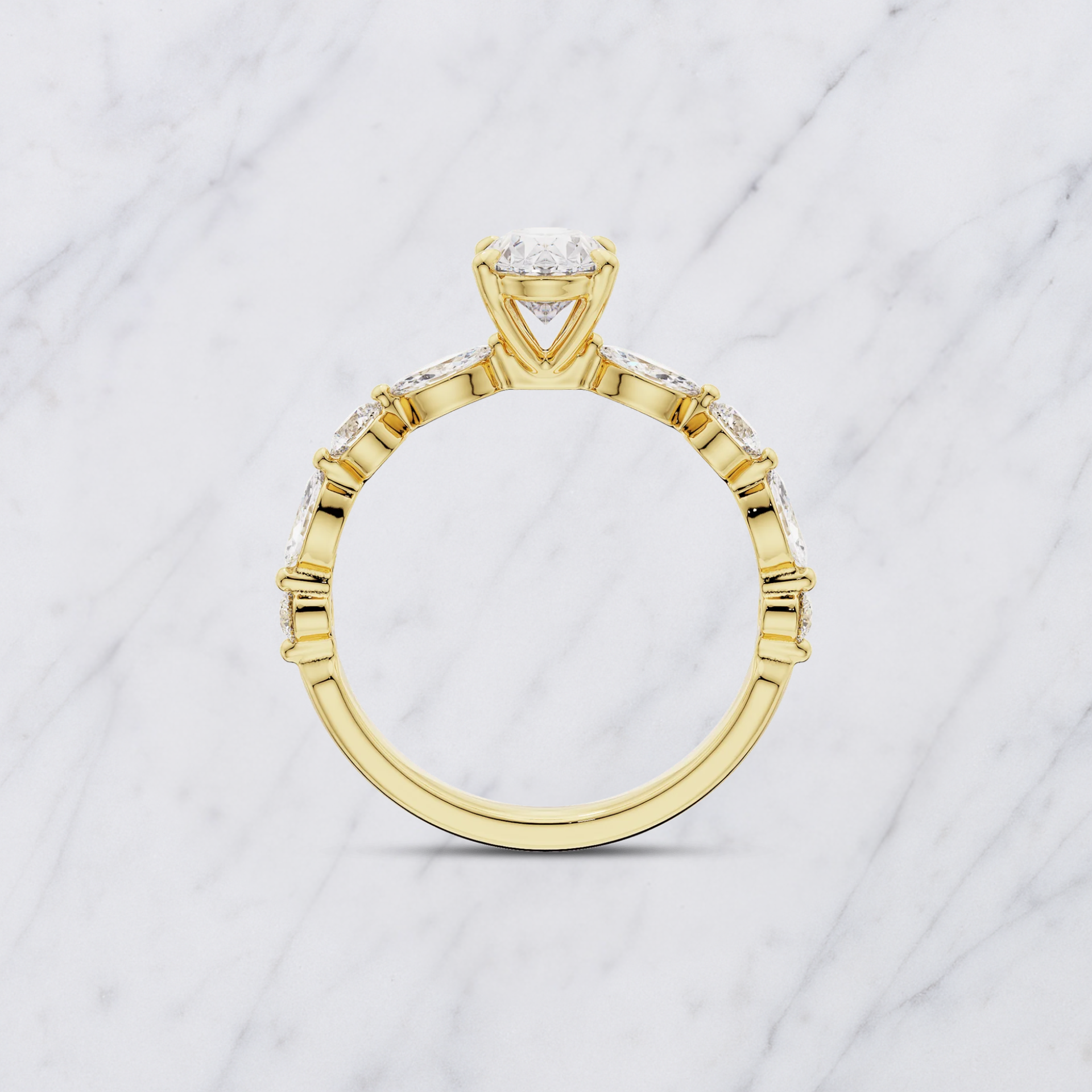 Oval Lab Grown Diamond Engagement Ring with Marquise & Round Halo in Solid 14K Gold