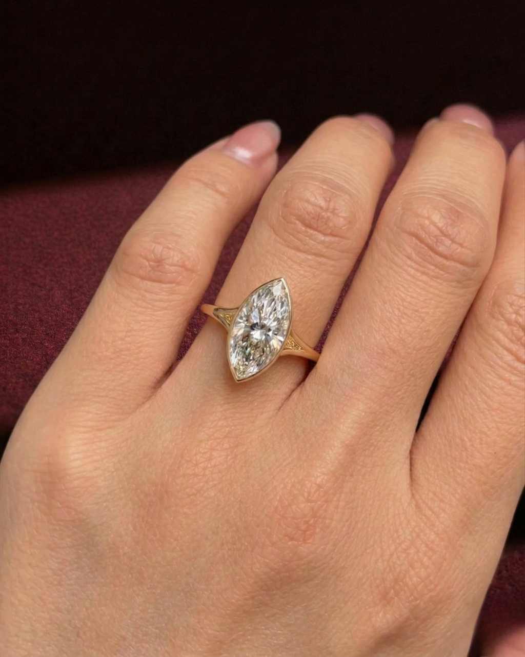 Marquise Diamond Bezel Engagement Ring, Marquise Cut Diamond Solitaire Ring, Bezel Set Marquise Diamond Ring,Minimalist Gold Engagement Ring