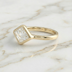 East West Lozenge Cut Bezel Set Solitaire Ring | Lab Grown Diamond | 14K Yellow Gold