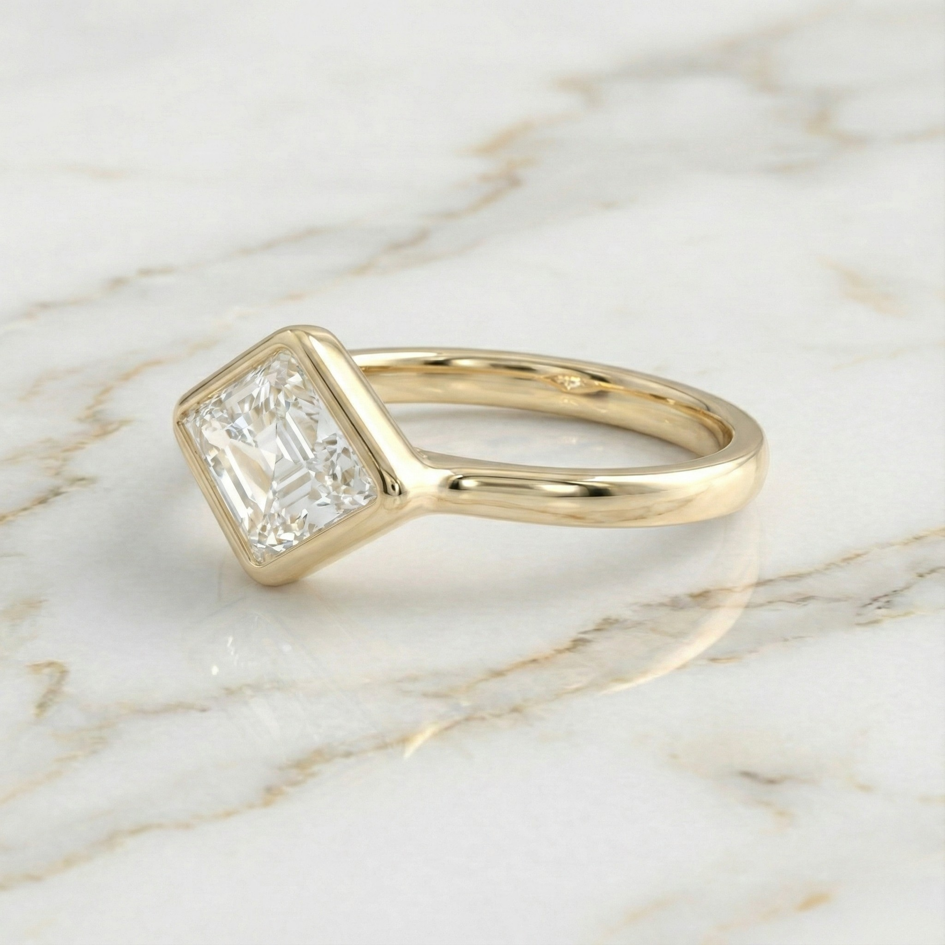 East West Lozenge Cut Bezel Set Solitaire Ring | Lab Grown Diamond | 14K Yellow Gold