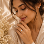Oval Lab Grown Diamond Engagement Ring with Pear Side Stones in Solid 14K Gold
