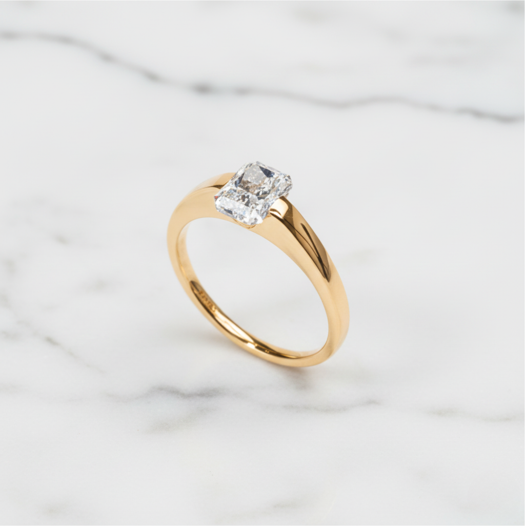 Modern Radiant Cut Ring | Lab Grown Diamond | 14K Yellow Gold Minimal Sleek Design