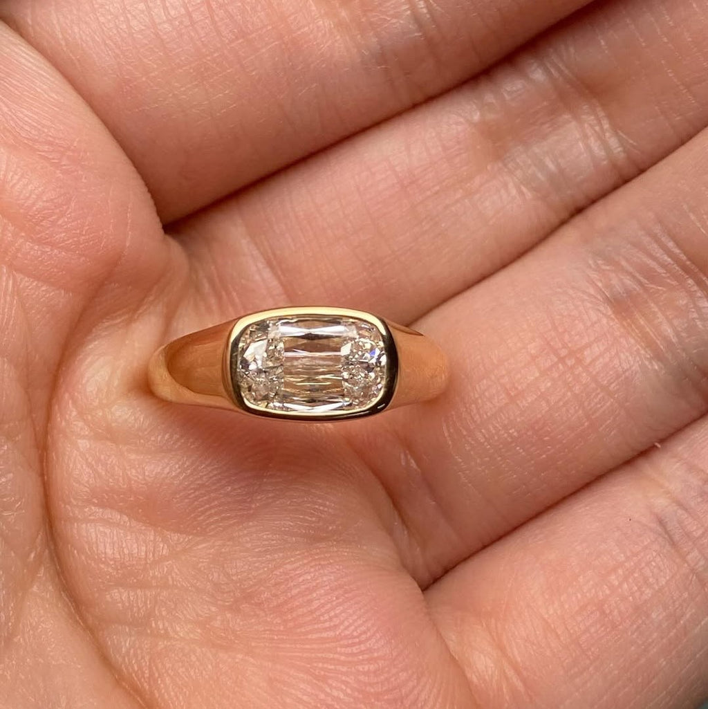 Modern Criss Cut Bezel Engagement Ring | Lab Grown Diamond | 14K Yellow Gold Fine Jewelry