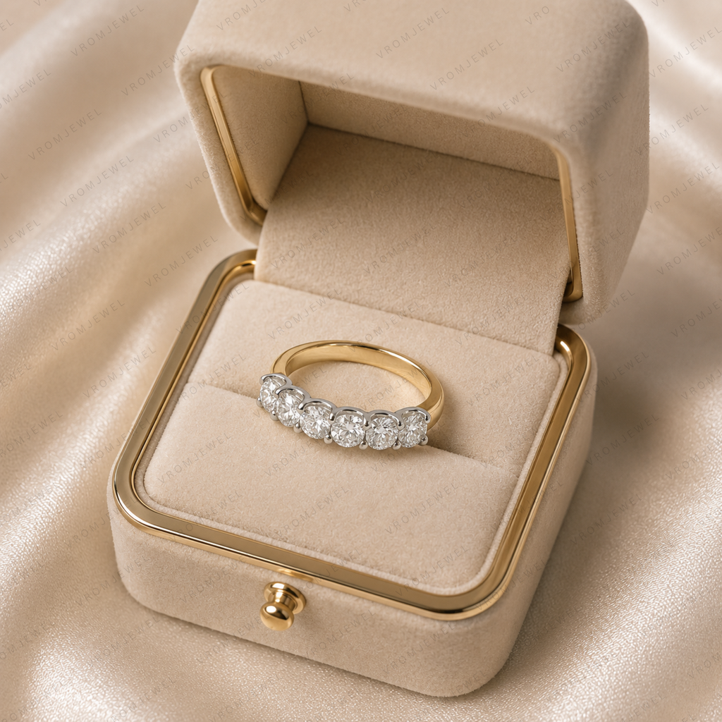 Elegant Round Lab Grown Diamond Seven Stone Wedding Band in Solid 14K Gold