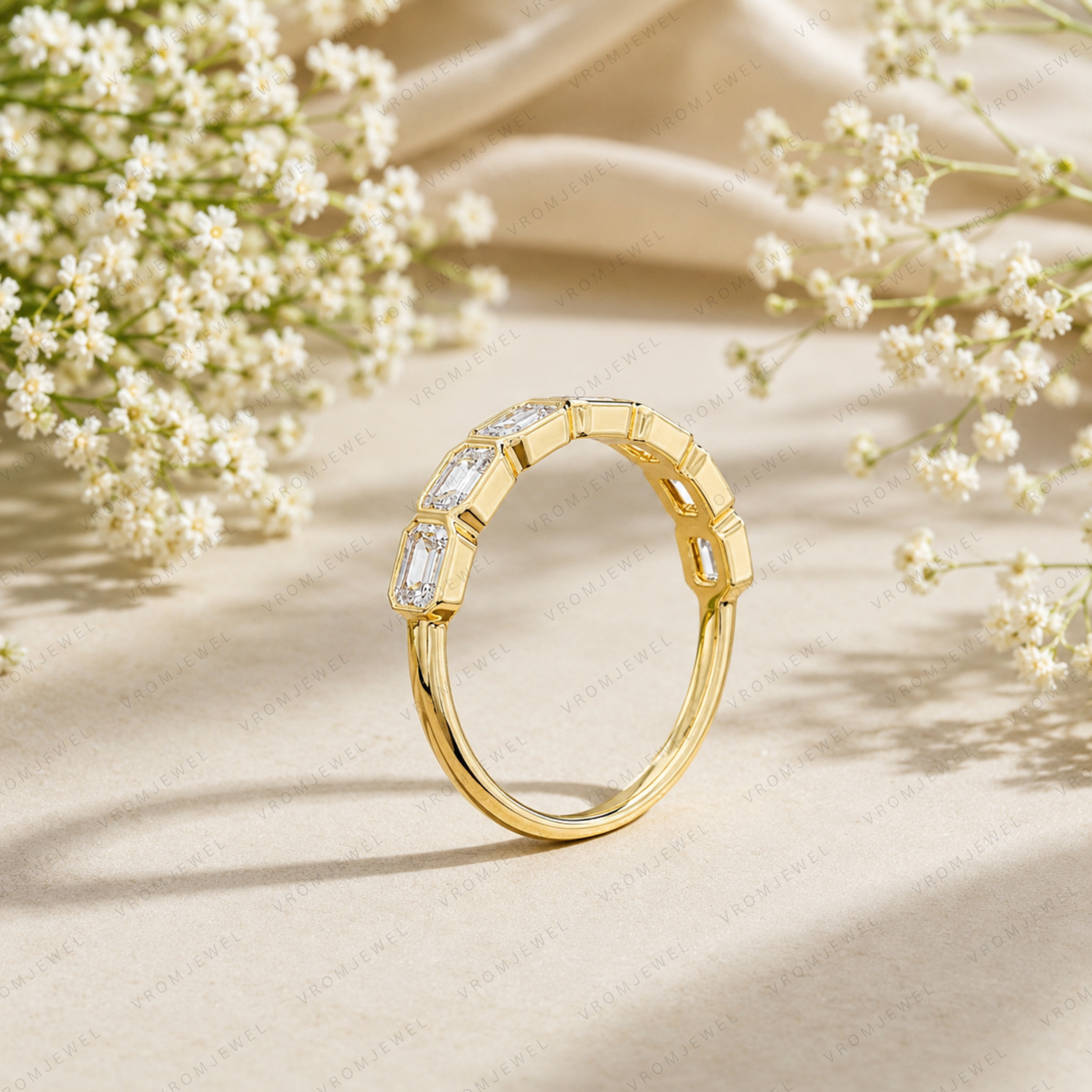 Emerald Cut Lab Grown Diamond Wedding Band: East-West Bezel Set