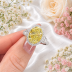 5.50 Carat Yellow Oval Lab Grown Diamond Engagement Ring, Yellow Diamond Halo Ring, Oval Cut Statement Ring, Pear Diamond Accents, Gold Ring