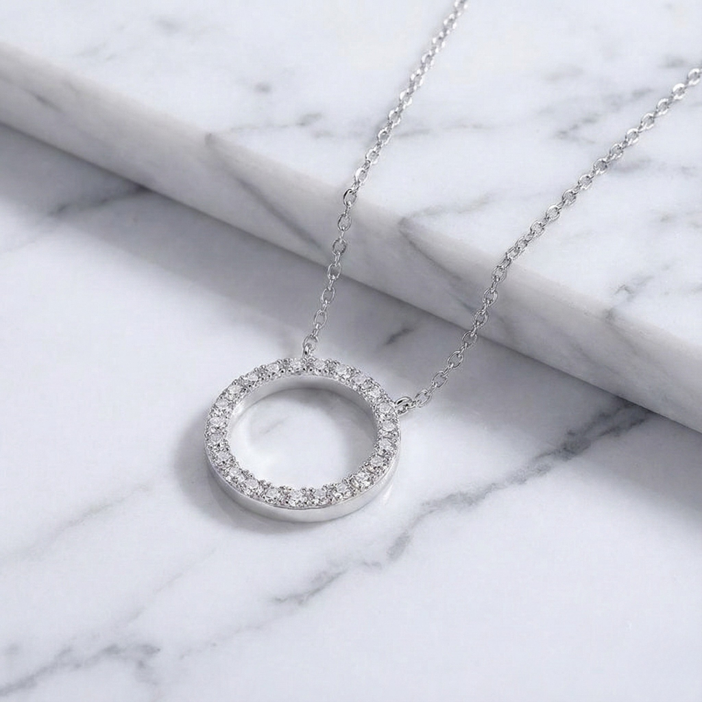 Dainty Circle Pendant Necklace Iced Out | Lab Grown Diamond | 14K Yellow Gold Modern Look