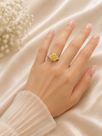 Yellow Cushion Lab Grown Diamond Ring, Cushion Cut Engagement Ring, Three Stone Diamond Ring, Solid Gold Diamond Ring, Yellow Diamond Ring