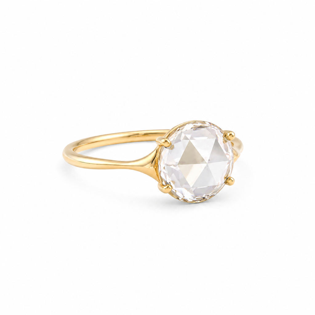 Rose Cut Lab Grown Diamond Minimalist Ring | 1 CT | Tapered Thin Band | Elegant Solitaire Ring | 14k Solid Gold