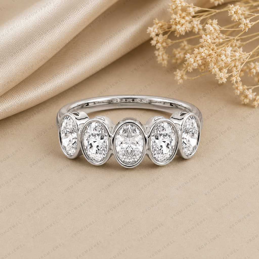 Oval Lab Grown Diamond 5-Stone Bezel Set Wedding Band