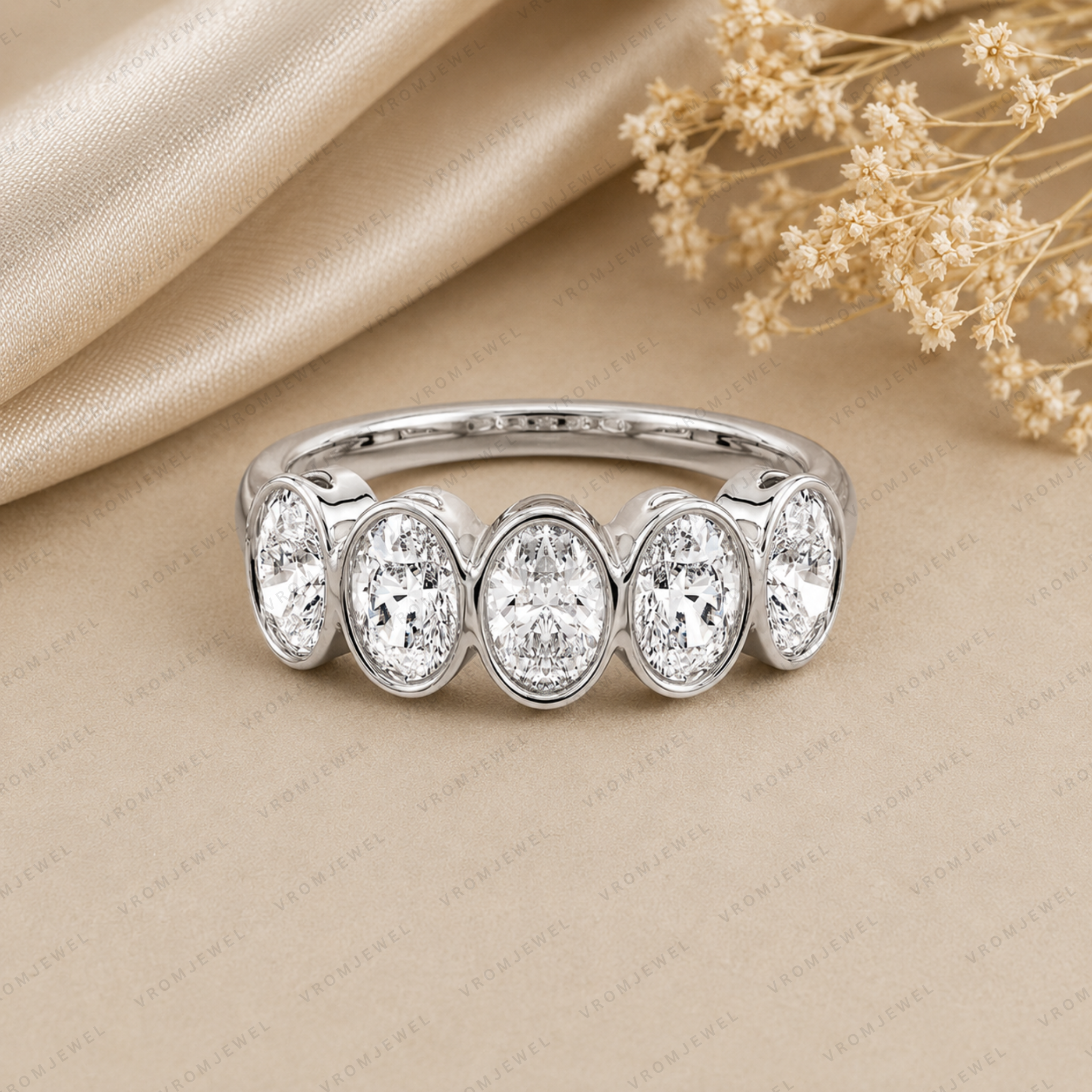 Oval Lab Grown Diamond 5-Stone Bezel Set Wedding Band