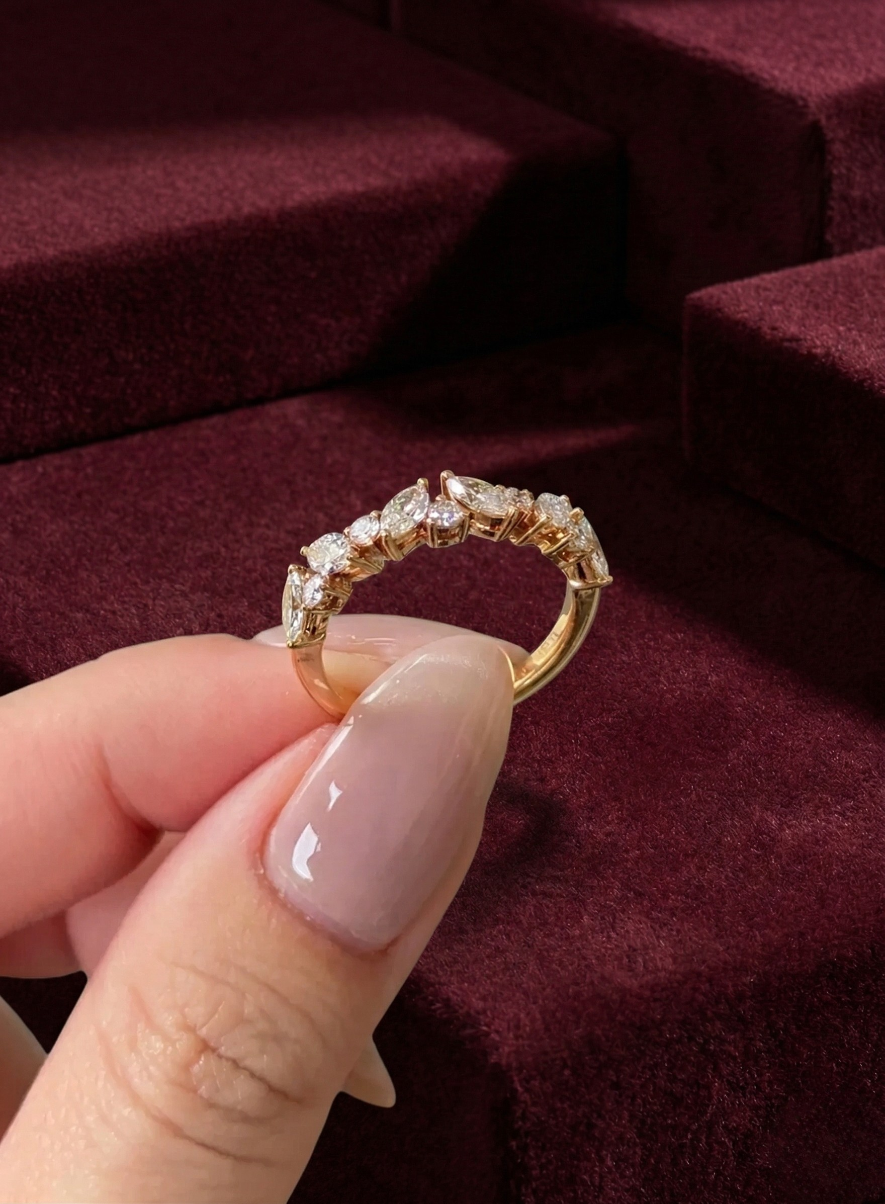 Marquise & Round Lab Grown Diamond Band, 1.15 Carat Mixed Shape Diamond Ring, Marquise Diamond Wedding Band, Unique Diamond Anniversary Ring