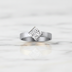 Baguillion Cut Diamond Ring Modern Matte Semi Bezel | Lab Grown Diamond | 14K Yellow Gold