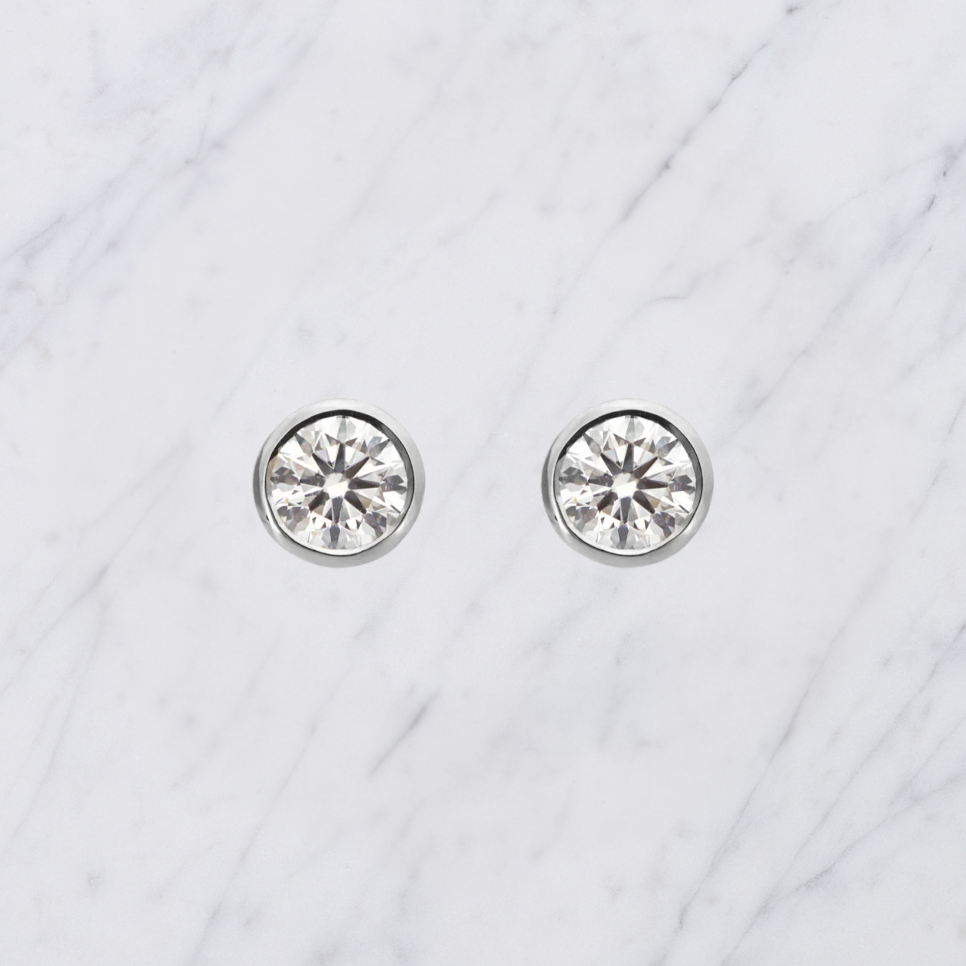 Round Lab Grown Diamond Bezel Set Solitaire Stud Earrings in Solid 14K Gold