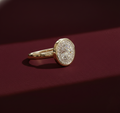 Round Lab Grown Diamond Halo Engagement Ring, Bezel Set Diamond Ring, 14K Yellow Gold, Statement Diamond Ring, IGI Certified