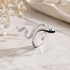 Snake Lab Grown Diamond Ring, Diamond Snake Ring, Serpent Wrap Ring, Solid Gold Snake Ring, Open Wrap Ring, Minimalist Statement Ring