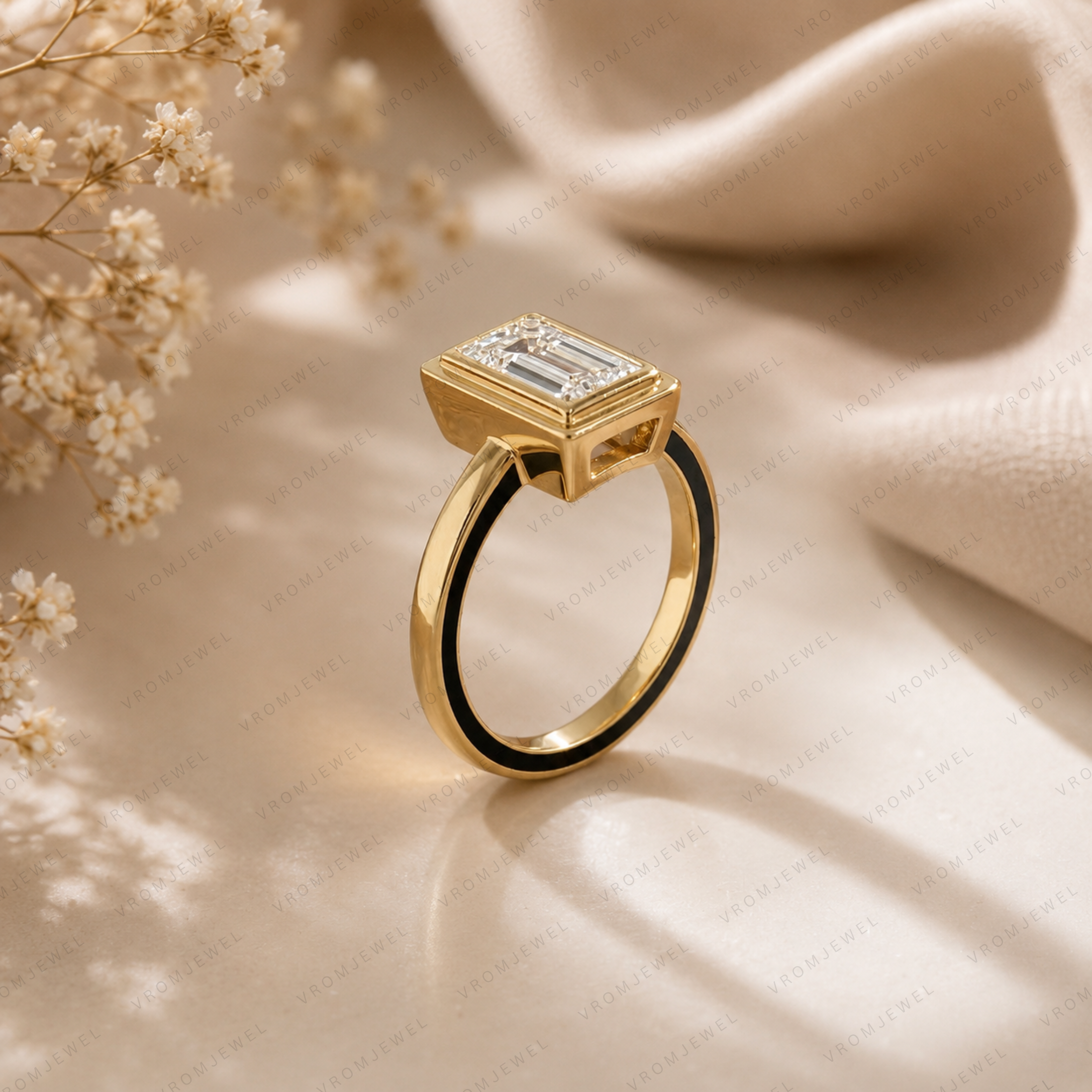 Baguette Cut Lab Diamond Bezel Engagement Ring