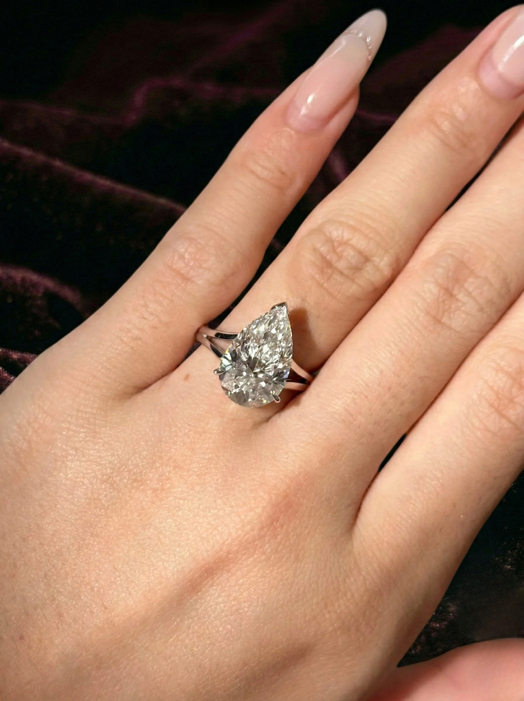 5 Carat Pear Lab Grown Diamond Engagement Ring, Pear Solitaire Diamond Ring, 14K White Gold Statement Ring, IGI Certified