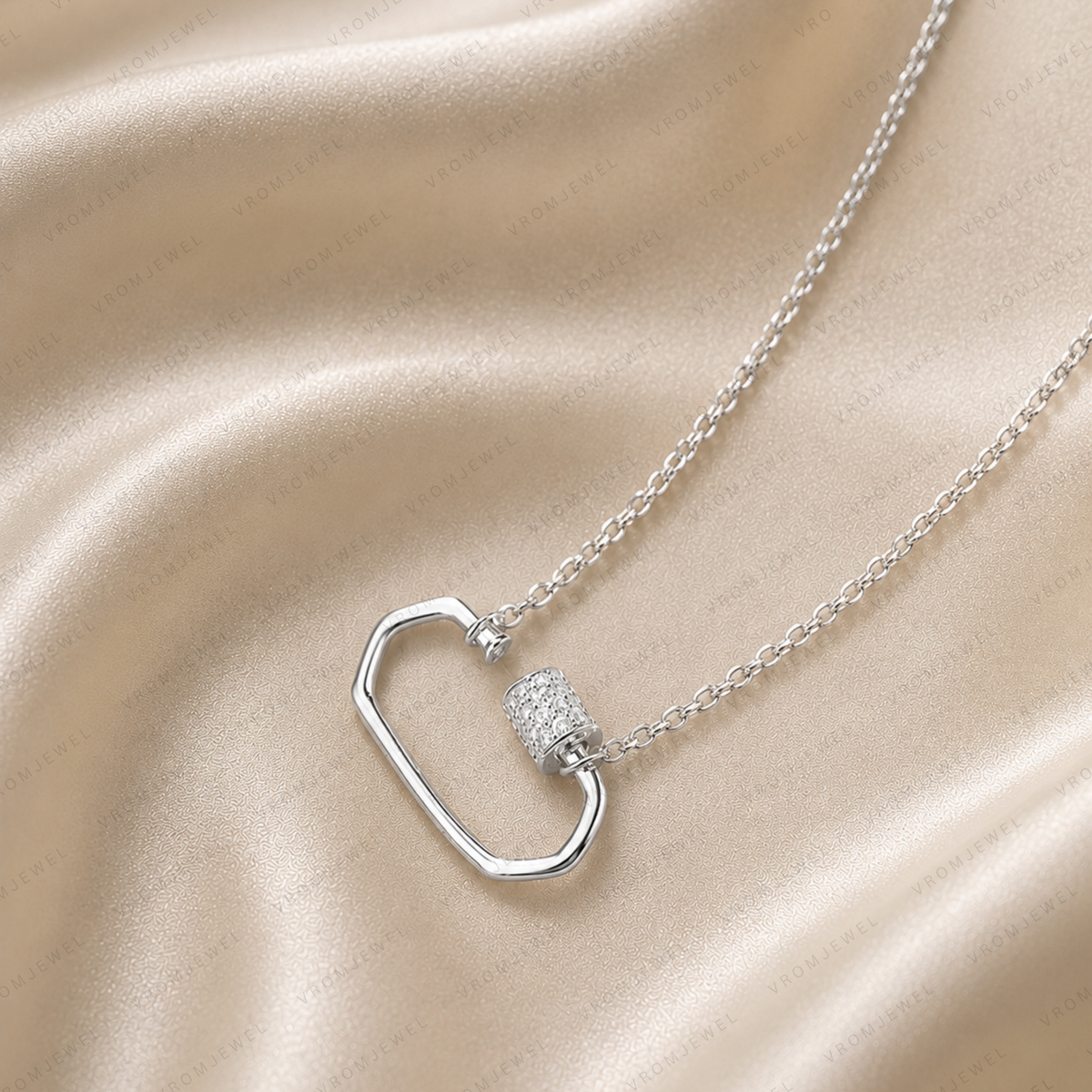 Double Layer Hollow Necklace, Geometric Link Diamond Necklace, Lab Grown Diamond Necklace, Solid Gold Minimalist Necklace, Modern Necklace,