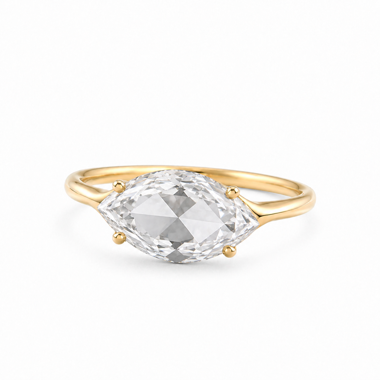 East West Marquise Rose Cut Lab Grown Diamond Ring | 1 CT | Minimalist Thin Band | Modern Solitaire Ring